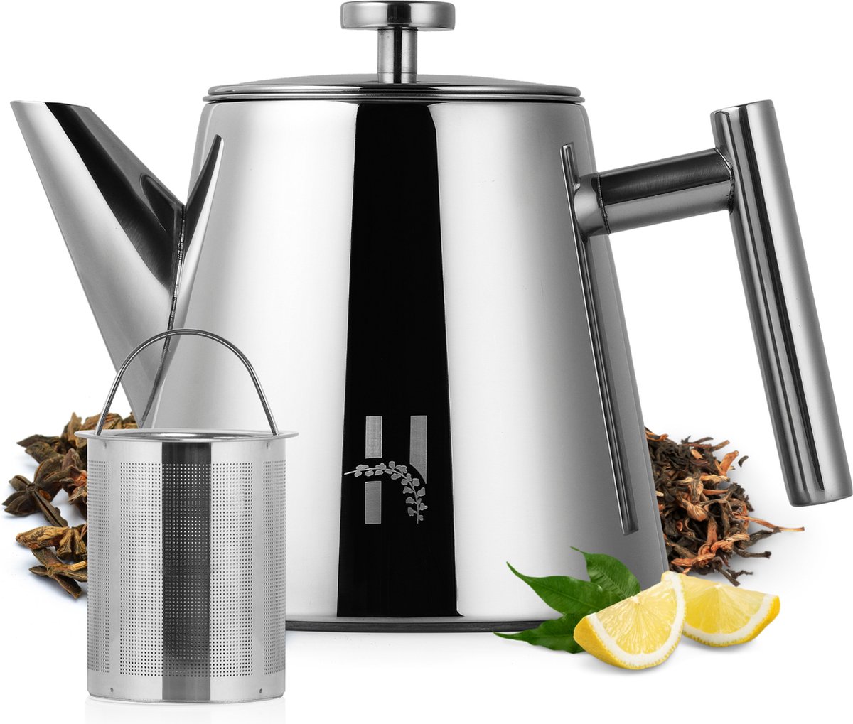 Bol.com Hanamura Theepot - Met filter - Dubbelwandig - Chroomkleurig - 1000mL aanbieding
