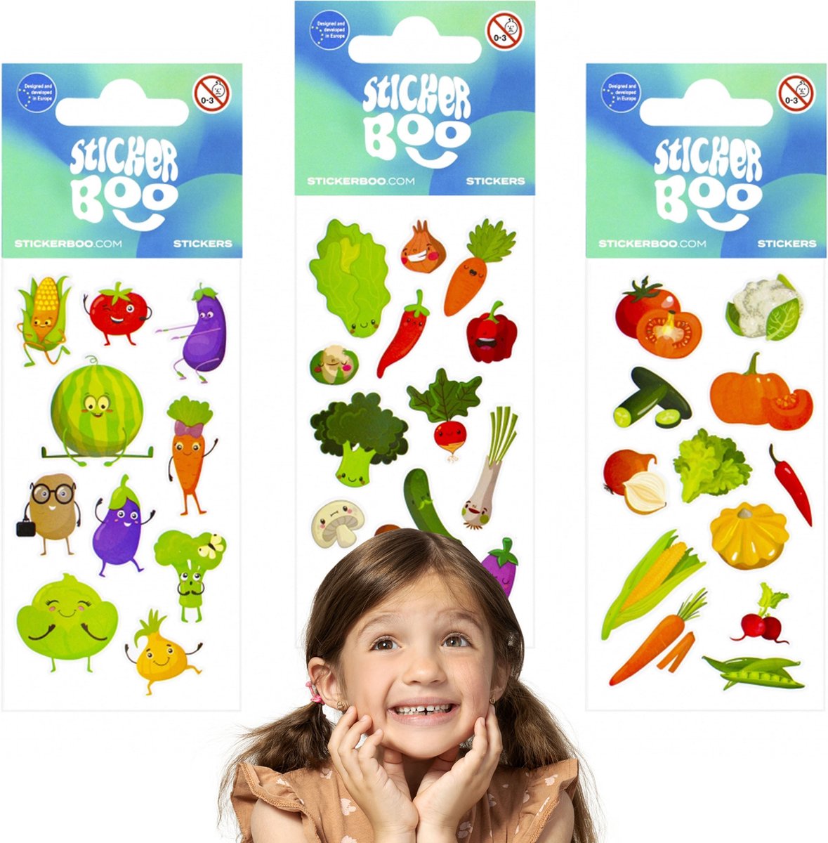 Set van Kleurrijke Stickers Blije Groenten, Stickers voor Kinderen