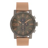 OOZOO Timepieces - Donker grijze horloge met rosé goudkleurige metalen mesh armband - C10685