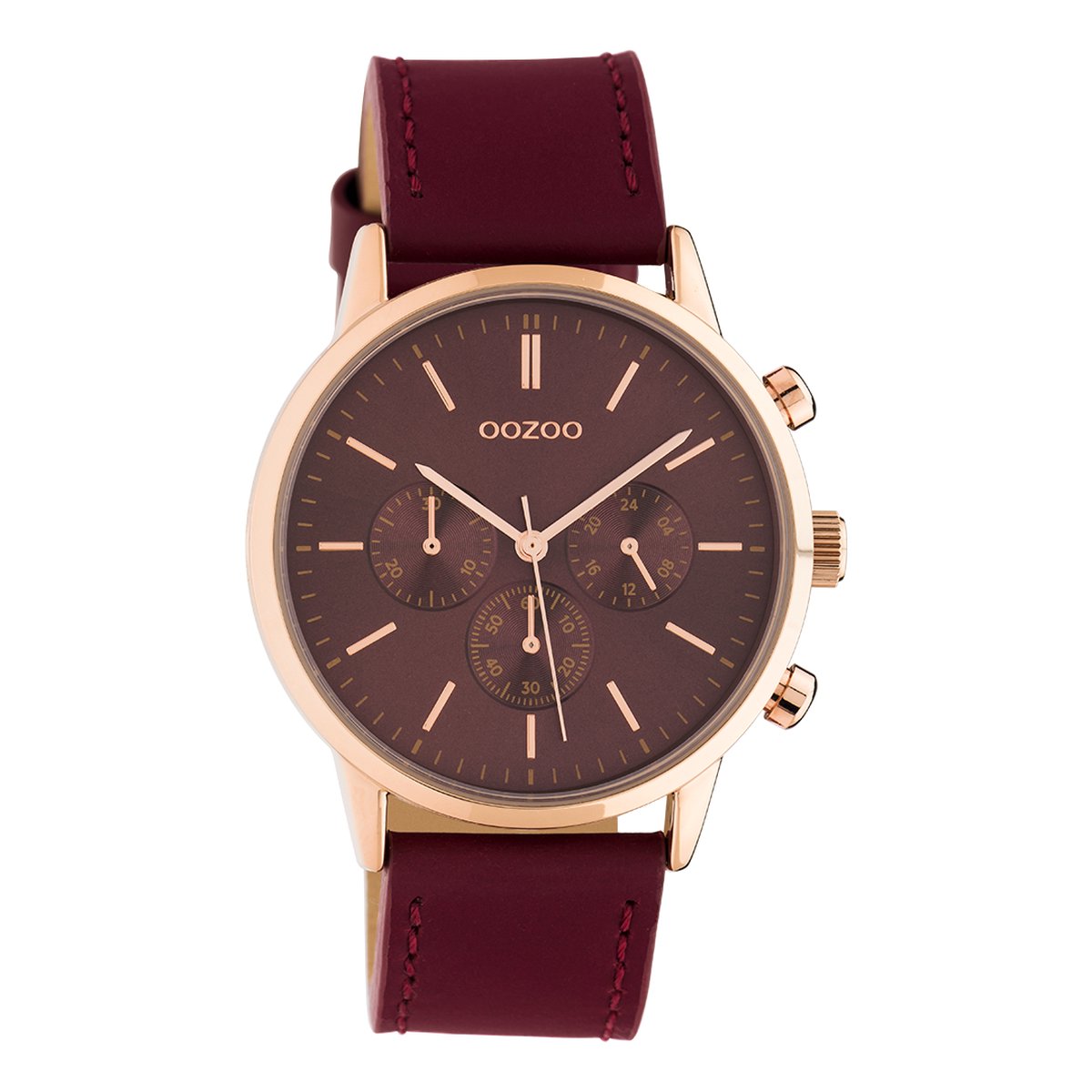 OOZOO Timepieces - Rosé goudkleurige horloge met biking rode leren band - C10599
