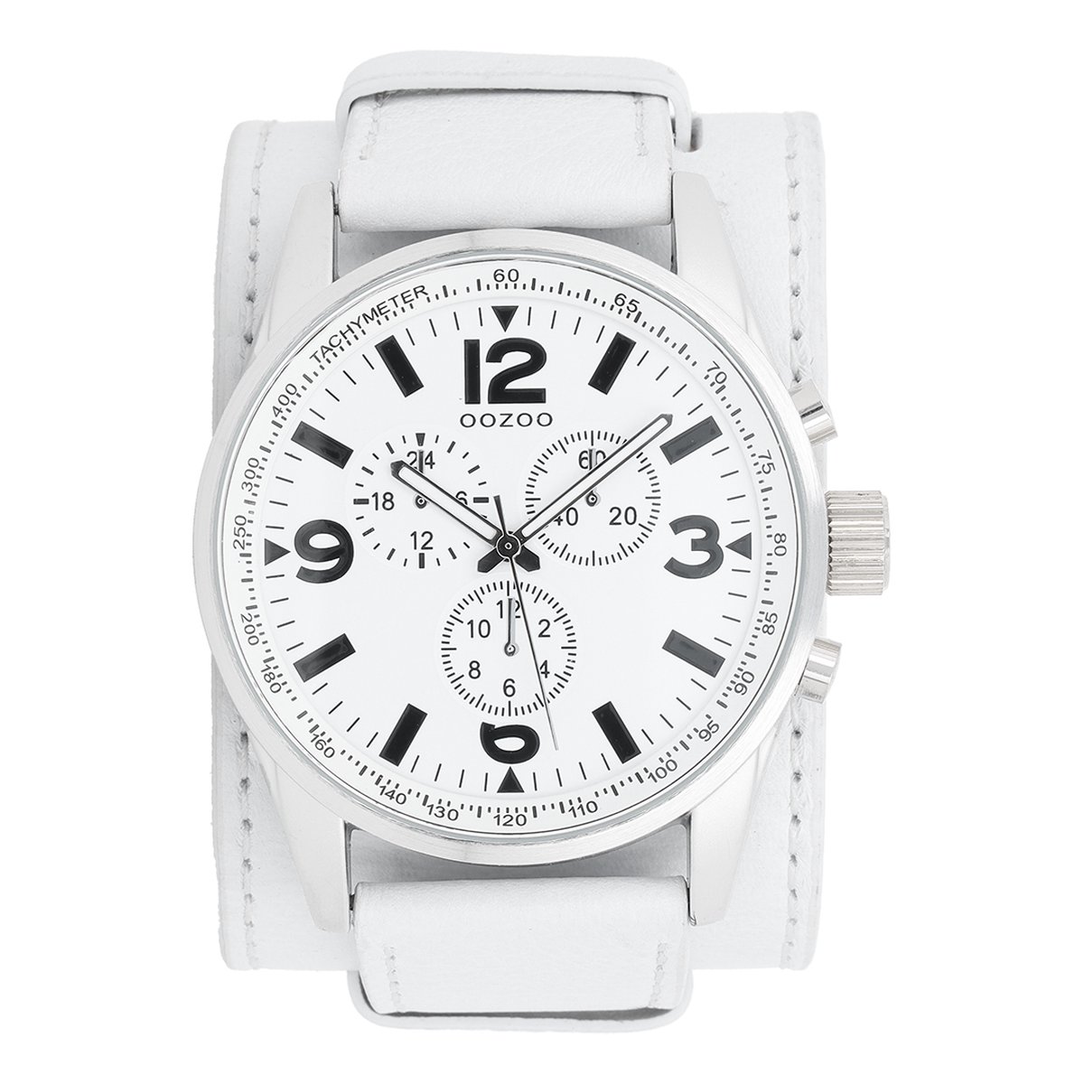 OOZOO Timepieces - Zilverkleurige horloge met witte leren band - C6125