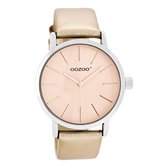 OOZOO Timepieces - Zilverkleurige horloge met rosé kleurige leren band - JR278