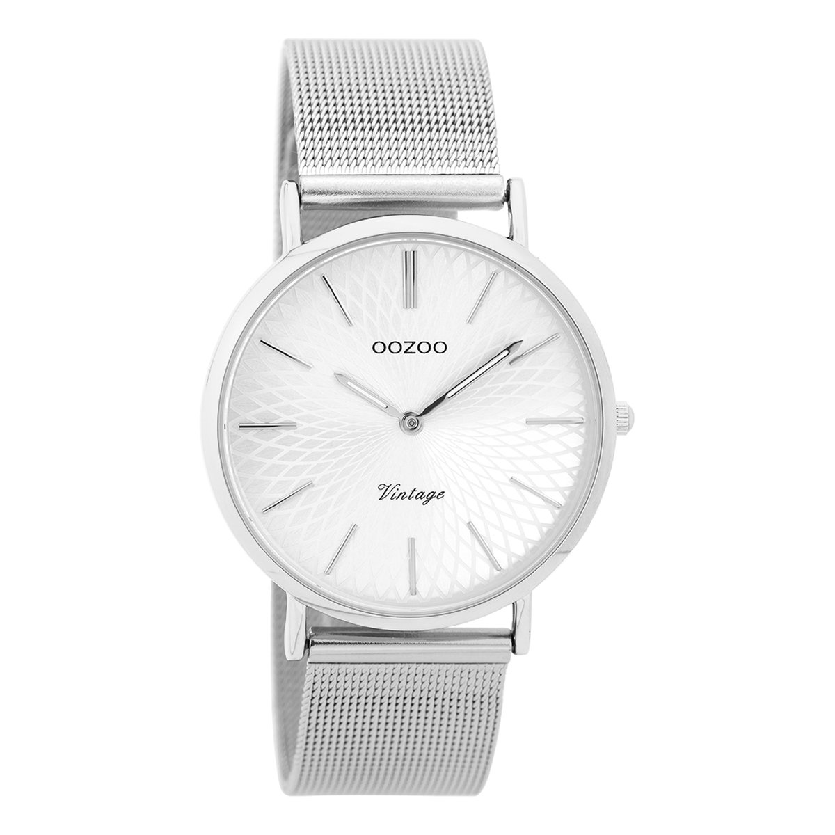 OOZOO Timepieces - Zilverkleurige horloge met zilverkleurige metalen mesh armband - C9341