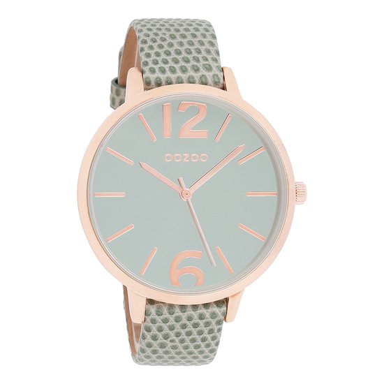 OOZOO Timepieces - Rosé goudkleurige horloge met groene leren band - C9152