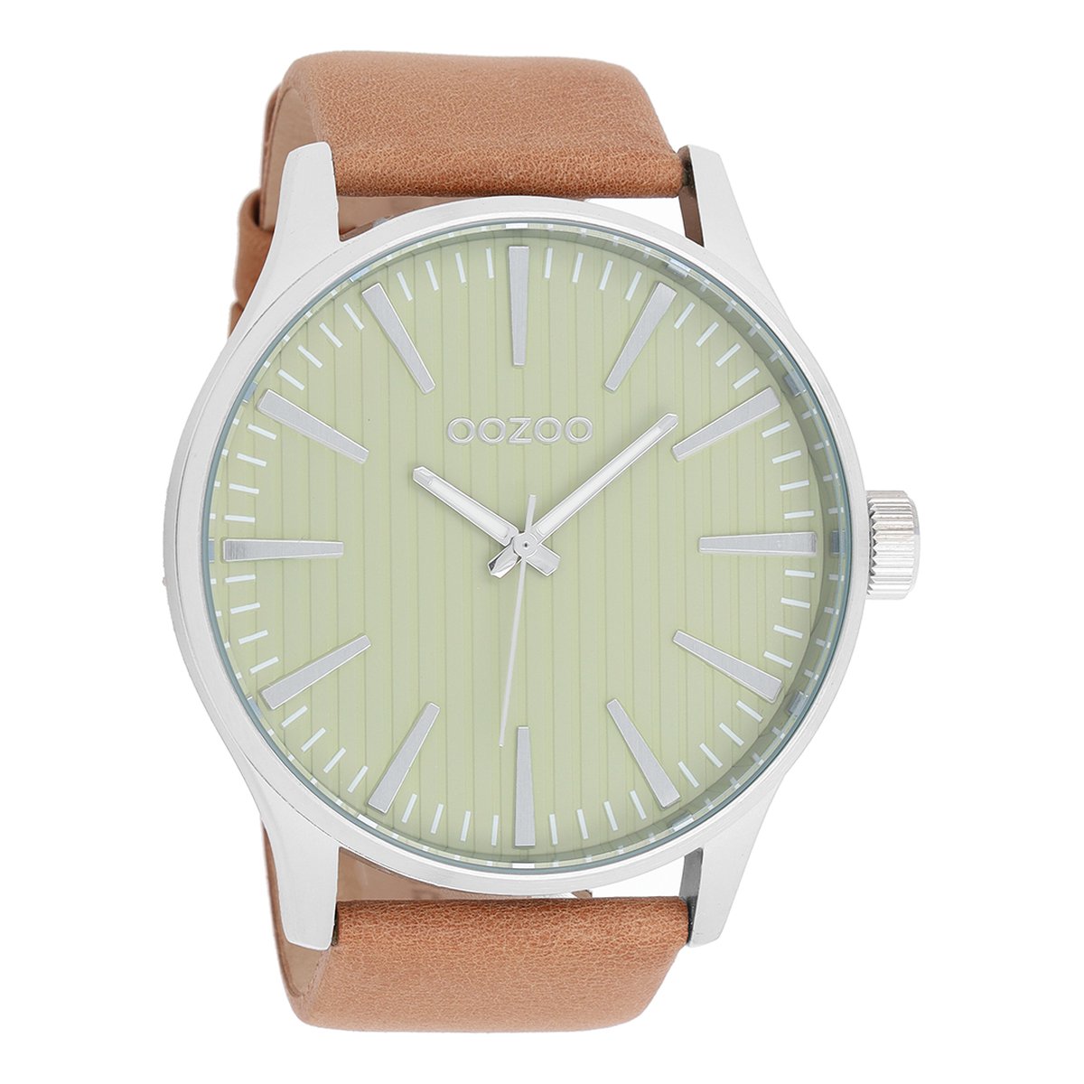 OOZOO Timepieces - Zilverkleurige horloge met camel leren band - C8560