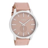OOZOO Timepieces - Zilverkleurige horloge met zacht roze leren band - C10331