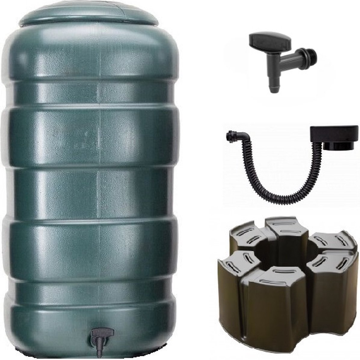 ThuisTuinieren.nl Regenton Voordeelset 250liter Rechthoekig Groen- Inc standaard + vulautomaat 63-100mm