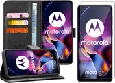 Hoesje geschikt voor Motorola Moto G54 - Screenprotector Glas - Portemonnee Book Case Zwart