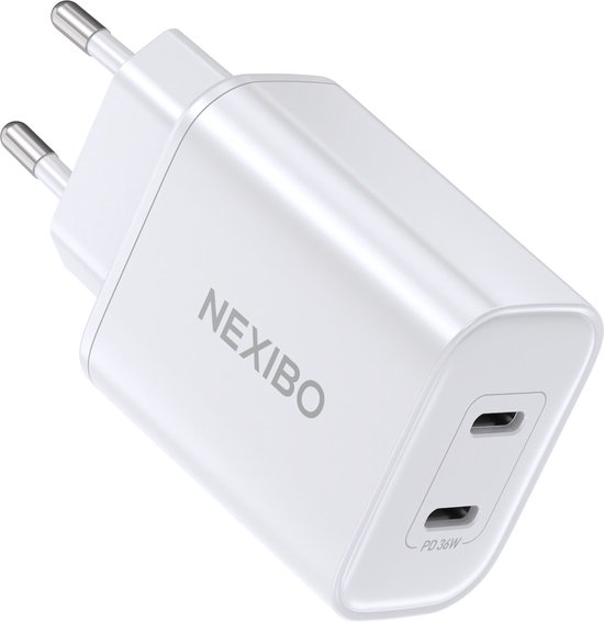 Foto: Nexibo 36w usb c adapter met 2 poorten snellader geschikt voor iphone macbook samsung en meer wit