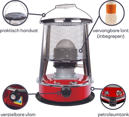 Perel Draagbare kerosine- of petroleumkachel, ontworpen voor buitengebruik, met lont, 2600 W, zichtbare brandstoftank voor eenvoudige peilcontrole, robuust en betrouwbaar, handige draaggreep, ideaal voor kamperen, tuin of bouwplaatsen, Ø33 x 45 cm