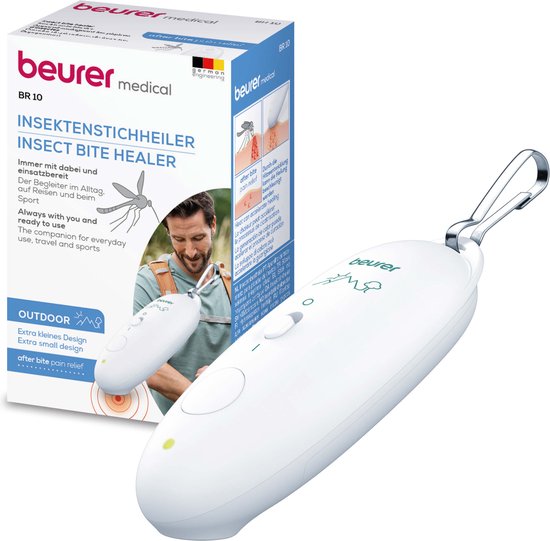 Foto: Beurer br 10 insectenbeetheler after bite makes your bite go away anti insectenbeet warmte compact karabijnhaak 5 jaar garantie wit