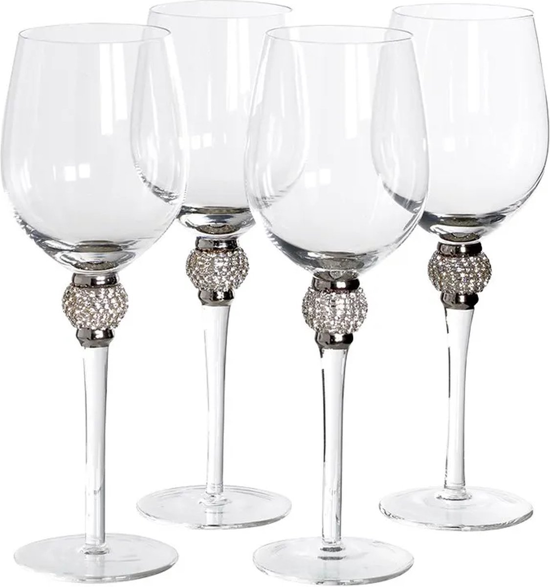 Residencia Interieur - Witte Wijnglazen Zilver Kristal - Luxe Glaswerk Set van 4 - Handgemaakt - 20cl