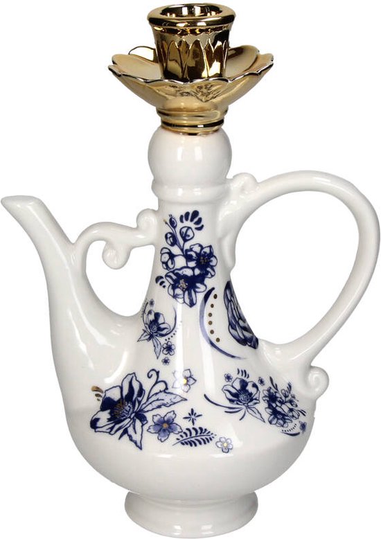 Foto: Kandelaar theepot blauw 17x11x23cm