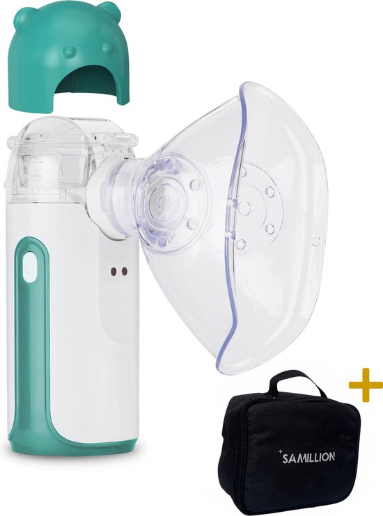 Samillion Aerosoltoestel - Ultrasone Vernevelaar Inhalator – Nebulizer - Gezichtsstomer - Inhalatieapparaat voor Kinderen, Volwassenen & Baby’s – Helpt tegen Luchtwegaandoeningen - Incl. 4 opzetstukken & opbergtas