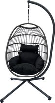 Zatzon Chaise suspendue Egg gris foncé / noir avec kussen - jardin - salon de jardin - balançoire - intérieur et extérieur