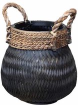 Basket Bamboo plantenbak pot mand zwart - Van der Leeden - Boho - (Br 34 cm H 30cm)