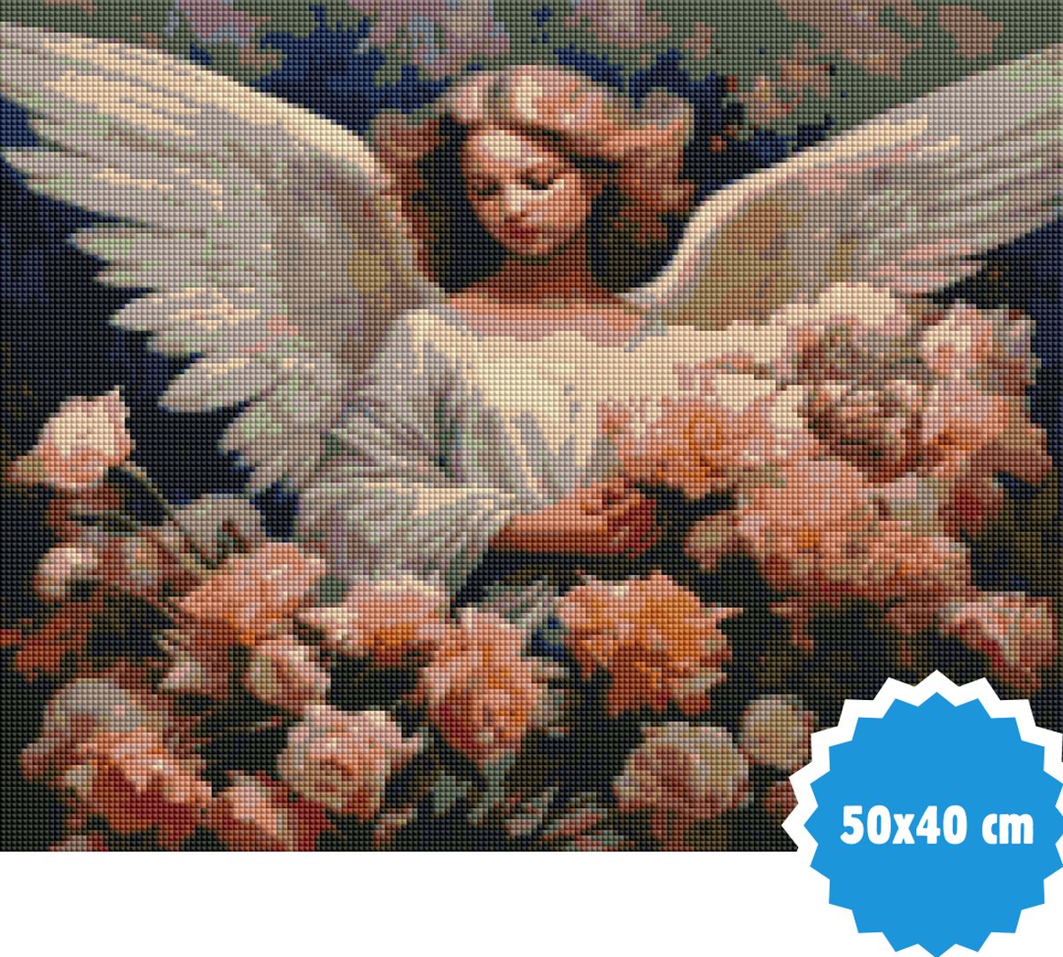 F4B Diamond Painting Engel met Bloemen - 40x50 cm - Vierkante Steentjes — afbeelding 2