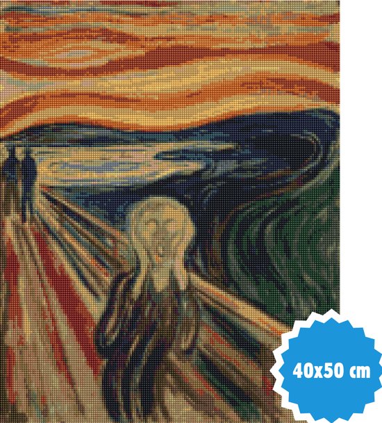 F4B Le cri Peinture de diamants 40x50cm | Pierres carrées | Croquer | Edvard Munch | Art | Peinture | Anciens maîtres | Forfait Adultes et Enfants