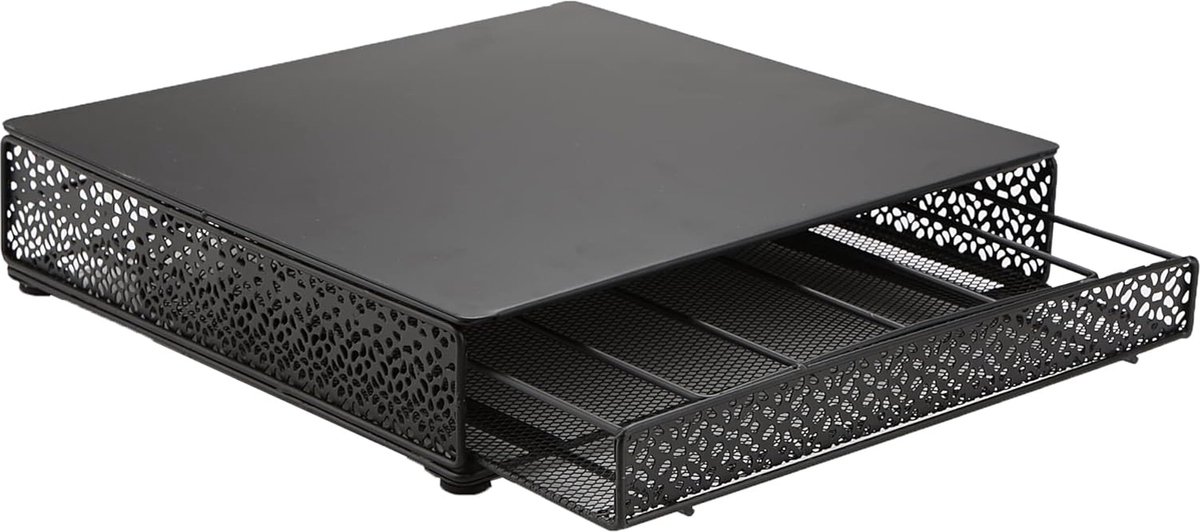 Netwerkcollectie, enkele portie koffiepadlade, capaciteit 36 koffiepads, koffiezetapparaatbasis, massief metalen blad met decoratieve gaaslade, 9,5 "L x 12,25 "B x 2,5 "H, zwart