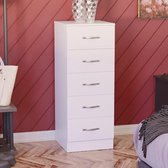 5 lade smalle borst lange slaapkamer opbergunit schuifladen slaapkamer meubels (wit) - Vida Designs