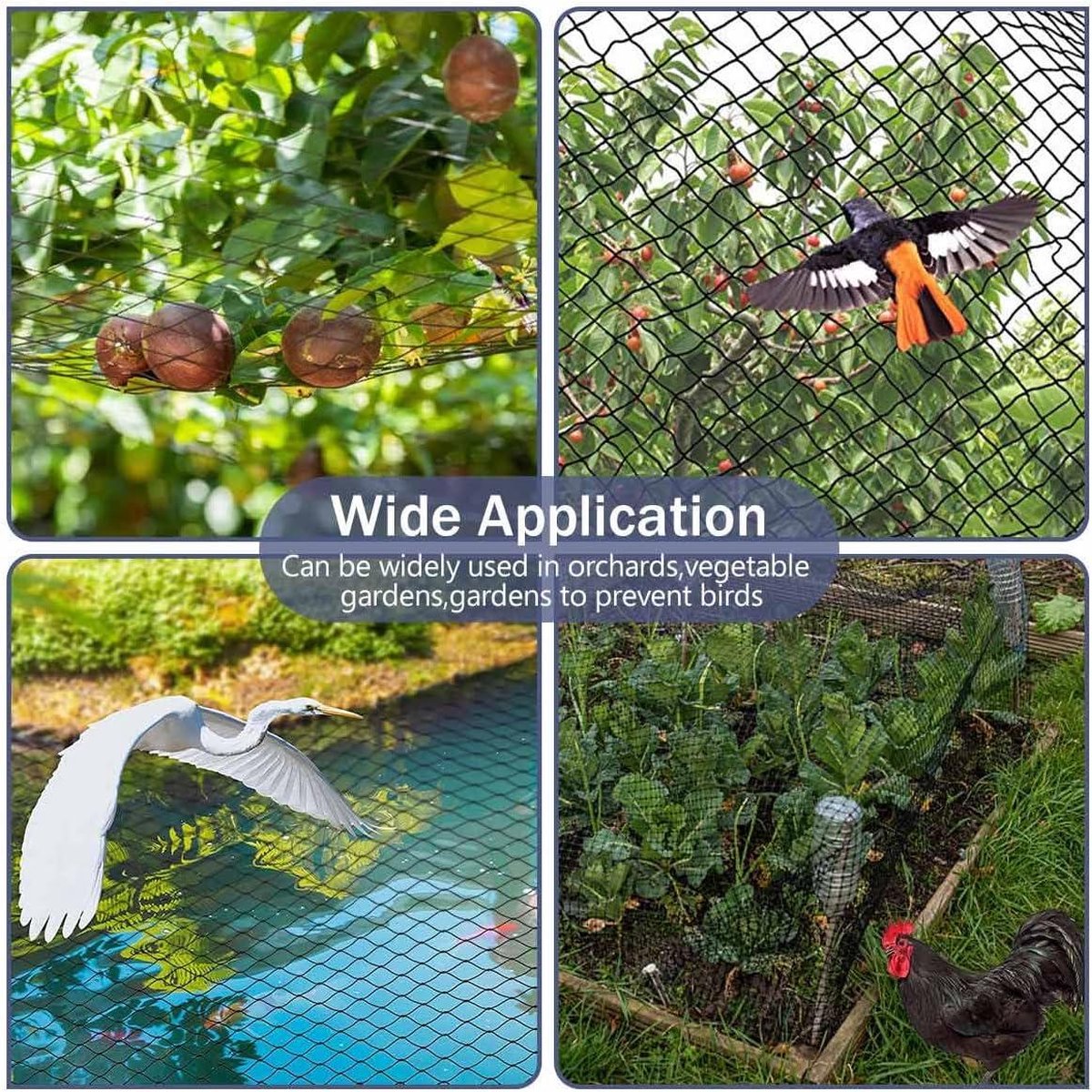 Vogelnet, 7,5 m x 15 m, vogelnet, fijnmazig met 2,5 cm maasbreedte, duivennet, fruitboomnet, vogelafweernet, geschikt voor het beschermen van fruitbomen, groenten tegen vogels