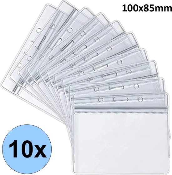 Foto: Fako bijoux 10x badgehouder plastic horizontaal id naamkaarthouder kaarthouder pashouder 10x8 5cm transparant waterproof 100x85mm 10 stuks