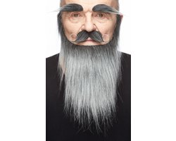 Partychimp Nep Baard, Snor en Wenkbrauwen Kerstman Set Zelfklevend voor Carnaval Verkleedaccessoire - Grijs - Imitatiebont