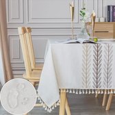 Tafelkleed rechthoekig waterdicht linnen katoen tafelblad 140 x 240 cm kwastjes elegant tafelkleed voor keukentafel decoratie Tafelkleed