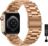 Innerlight® Metal Apple Watch Band - Rose Goud - 42/ 44/45 mm - Bracelet à maillons en acier inoxydable - Bracelet de montre en acier inoxydable - Acier inoxydable - Bracelet de montre - Convient pour Apple Watch Series 1/2/3/4/5/6/ SE/7