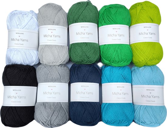 Micha Yarns - 10 bollen haakkatoen pakket - 100% katoen haakgaren - 10 x 50gram - Cotton Candy - Ocean (006)