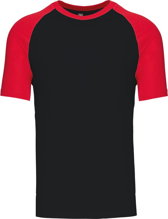 T-Shirt Homme L Kariban Col Rond Manches Courtes Noir / Rouge 100% Katoen