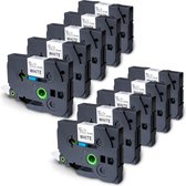 Dappaz - 10 stuks Compatible Brother TZe-231 Qze-231 Label Tapes - Geschikt voor Brother P-Touch Labelprinter - Zwart op Wit - 12mm x 8m