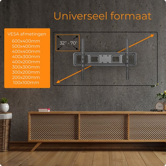 Goobay 49932 TV Muurbeugel 37-70 Inch Full Motion - Kantelbaar Zwenkbaar Tot 60 Kg VESA 600x400