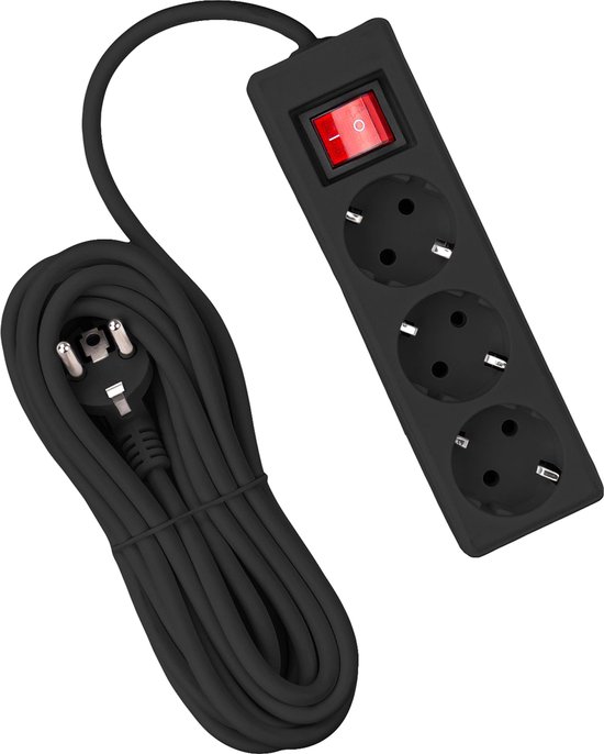 Realmade meervoudige stekkerdoos met USB, 3-voudig stopcontact, verlengkabel, wit, 1,5 m