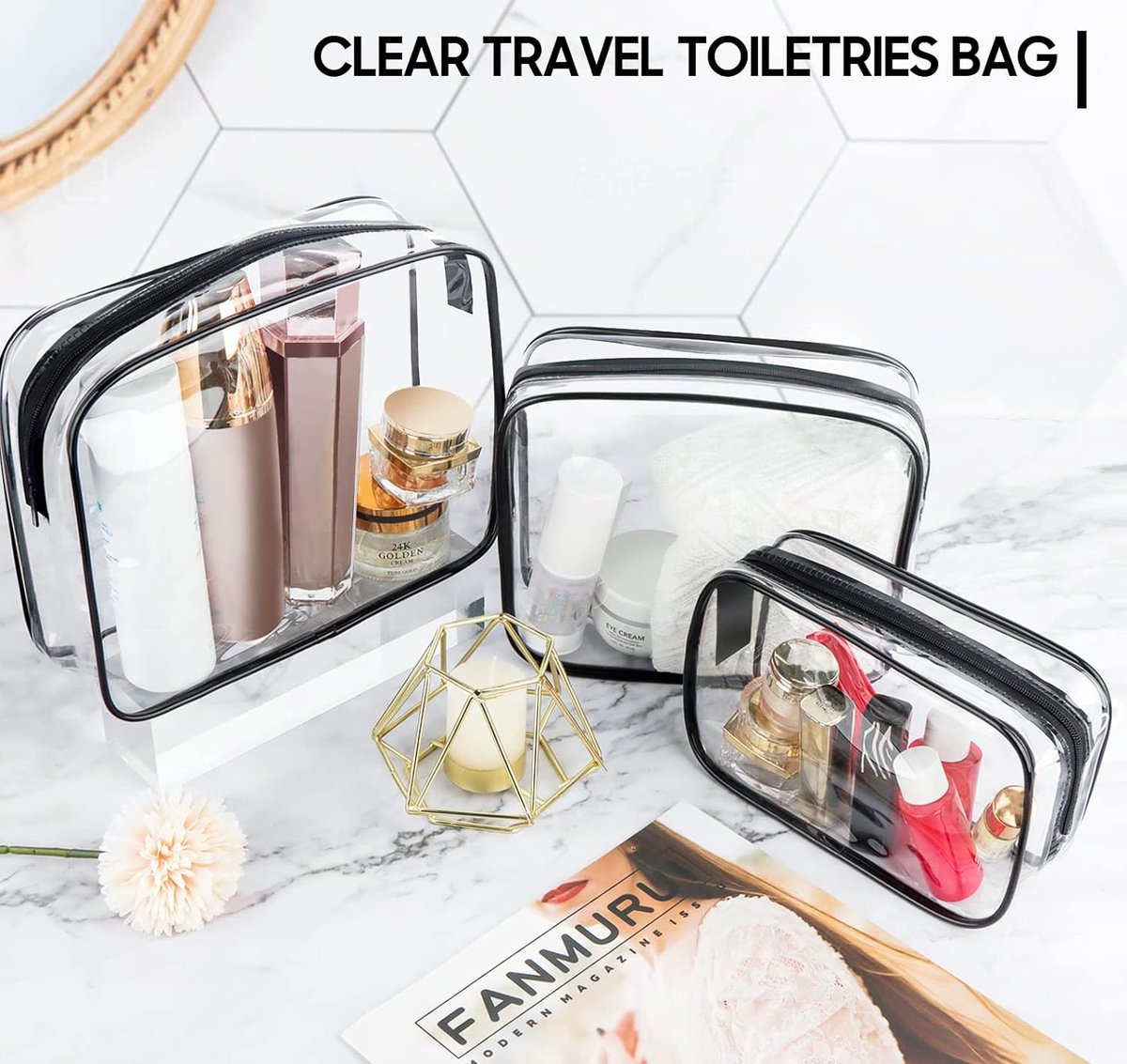Transparante toilettas 3 stuks