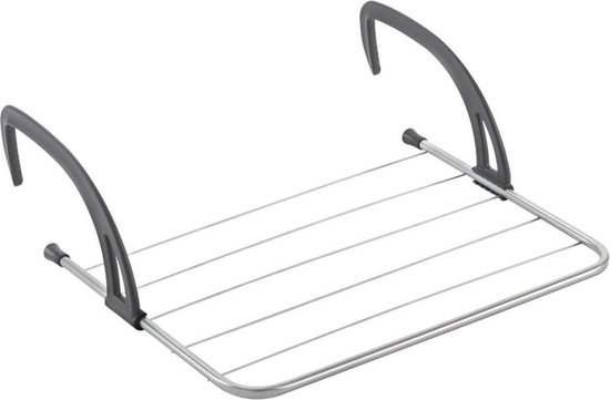 Zilverkleurig droogrek met grijze ophangarmen en een drooglengte van 3 meter.