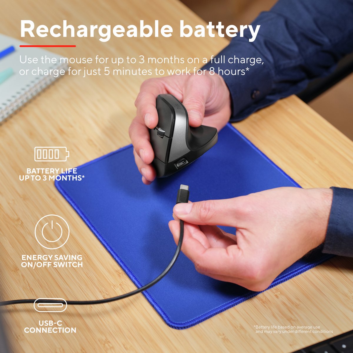 Trust Bayo+ ergonomische muis - Multi-device Bluetooth & USB thumbnail 3