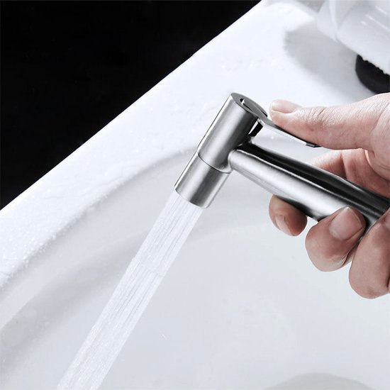 BetterSells® Bidet Handdoucheset - Shattaf - Bidet Sproeier uit geborsteld RVS - Inclusief slang, T-stuk & wandhouder