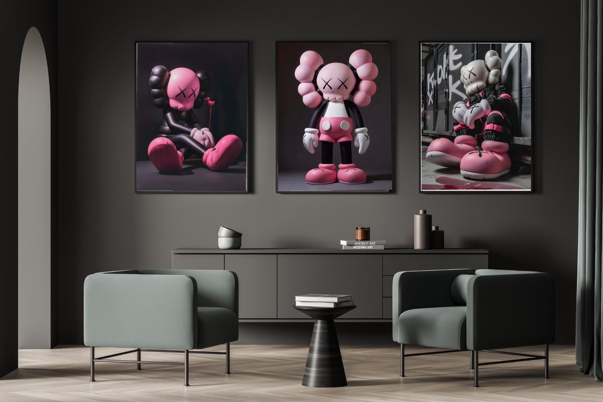 Poster op Hoge kwaliteit set van 3 pvc - 60x90cm (zonder frame) - Wall street Art - Wanddecoratie - Canvas - kaws Graffiti wallpaper - Uniek design