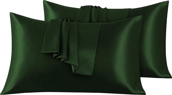 Set van 2 Satijn kussenslopen 50 x 90 cm , Zacht en Zijdig Bed Kussen Kussen Kussen Groen, Envelop Sluiting, Anti-mijt en Hypoallergeen, Haar en Huid Bescherming tegen rimpels