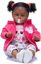 24 inch Afro-Amerikaanse levensechte enorme omvang geworteld krullend haar knuffelig lichaam herboren babypop