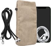 kwmobile Telefoontasje geschikt voor XXL - 7" smartphone - Universeel smartphone hoesje van corduroy - Met telefoonkoord - In crème