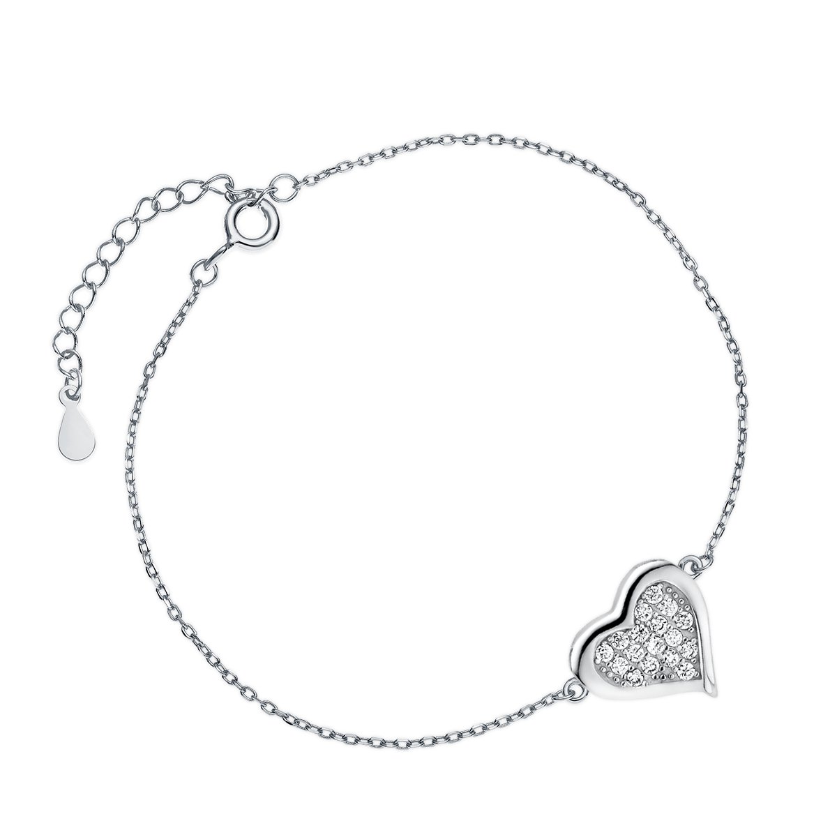 Hart met Zirkonia armbandje 925 zilver - zilveren armband - verstelbaar van 16-19cm