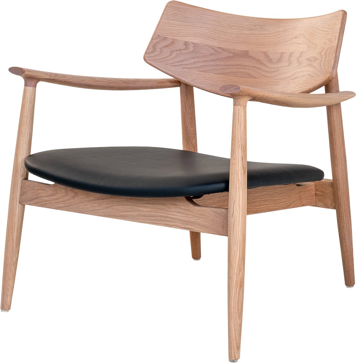 Artichok Oliver Houten Fauteuil - Zwarte Kunstleren Zitting - Relaxstoel - met Armleuning - Stoel - Naturel