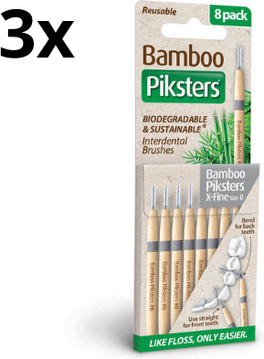 Goedkoopste Piksters Bamboe Rechte Ragers - Maat 0 X - Fijn Donkergrijs - 3 x 8 stuks - Voordeelverpakking