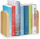Relaxdays boekensteun - bamboe - set van 2 - boekenstandaard - boekenhouder