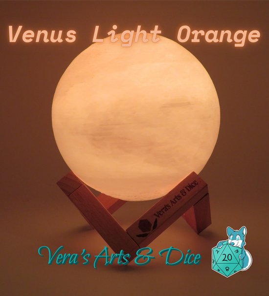 Venus Lamp - Vera's Arts & Dice - 16 Verschillende Kleuren - Planeet Lampen - LED Lamp - Oplaadbaar Dimbaar Stroboscoop Effect Mogelijk Aanraak Gevoelig Afstandsbediening - 3D Print Handmade - Lampen Sfeerverlichting - Slaapkamer Woonkamer van Vera's Arts & Dice — afbeelding 5