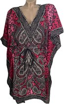 Dames kaftan/tuniek 152 Onesize 38-50 zwart/wit/roze