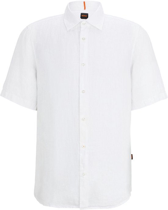 BOSS - Rash Short Sleeve Overhemd Linnen Wit - Heren - Maat XL - Regular-fit
