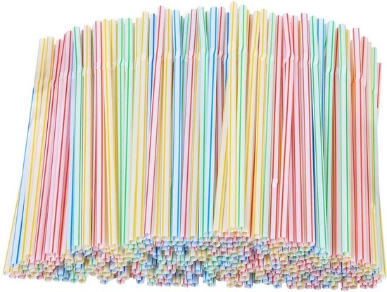 Set van 100 Stuks Plastic Rietjes - Mix Drinkrietjes - Lengte: 21 cm Buigbaar